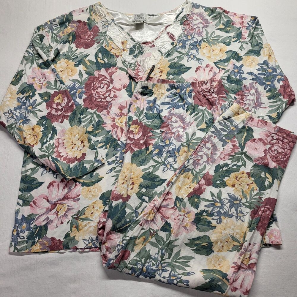 Vintage Earth Angels Cotton Pajama Set Floral Cottage Core MED